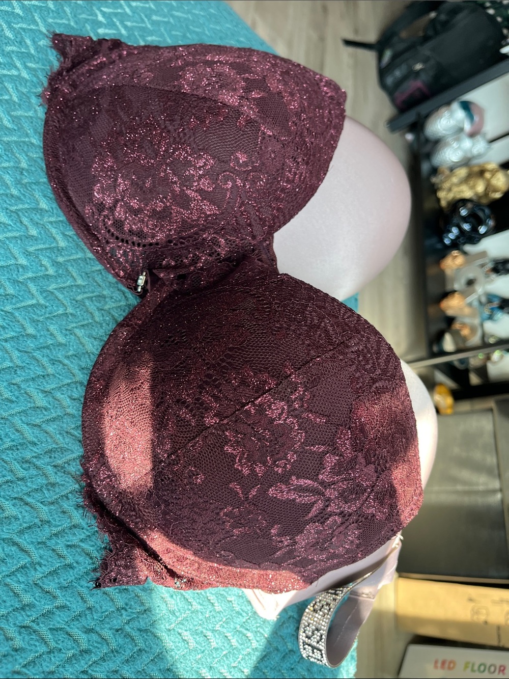 Lace Push-Up Bra in Deep Plum and Nude bling bra 36 DDD